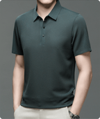 Silk Polo Shirt for Men | Short Sleeve Lightweight 3D Woven Texture