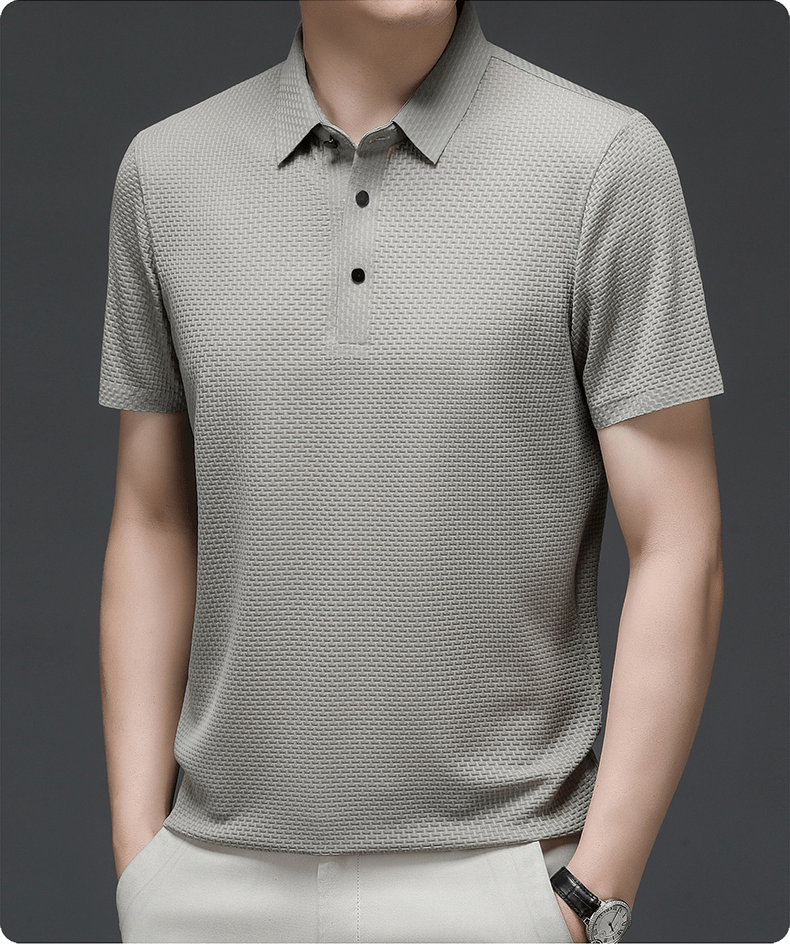Silk Polo Shirt for Men | Short Sleeve Lightweight 3D Woven Texture