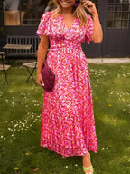 Solveig | Women's Floral Maxi Dress | Short Flutter Sleeves, V-Neck