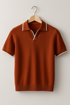 Men Polo Shirt Fine Knit Short Sleeve Slim Fit Contrast Trim