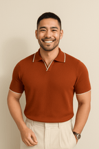 Men Polo Shirt Fine Knit Short Sleeve Slim Fit Contrast Trim