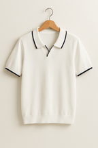 Men Polo Shirt Fine Knit Short Sleeve Slim Fit Contrast Trim