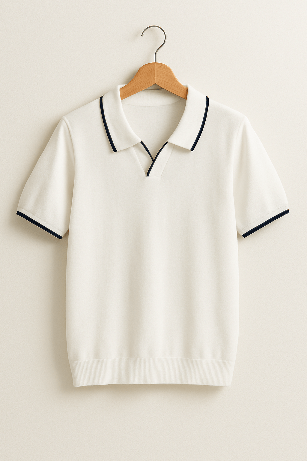 Men Polo Shirt Fine Knit Short Sleeve Slim Fit Contrast Trim