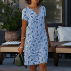 Midi Dress Women Printed V Neck Lightweight Flowy Silhouette