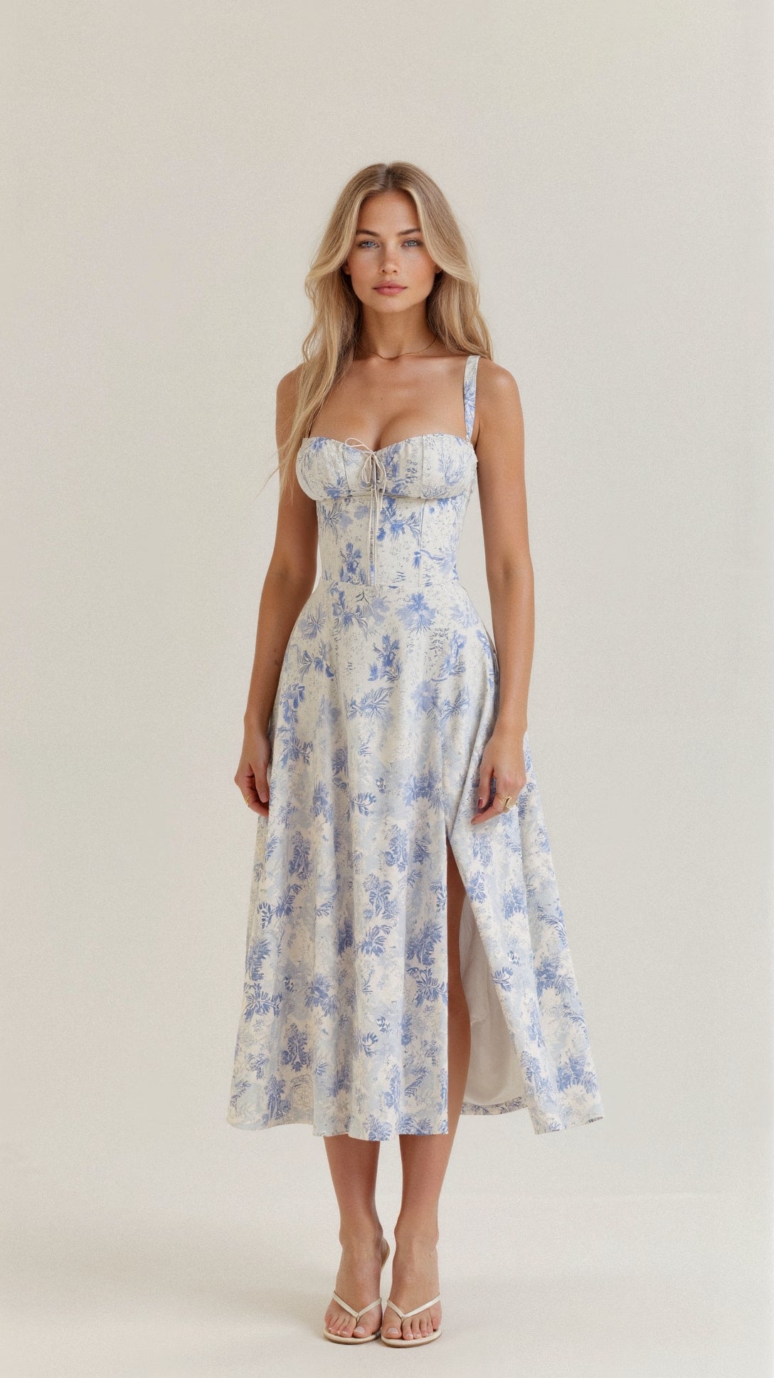 Midi dress women corset bodice flowy skirt slim fit