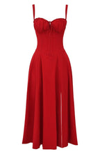 Midi dress women corset bodice flowy skirt slim fit
