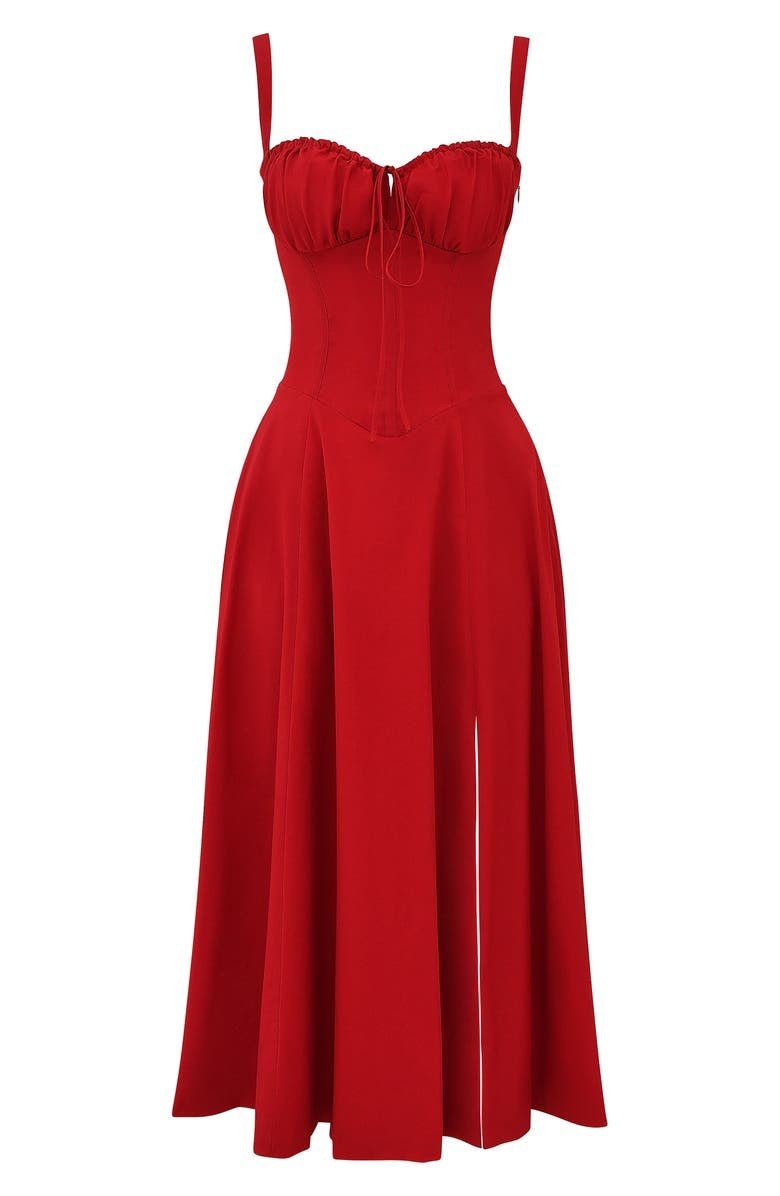 Midi dress women corset bodice flowy skirt slim fit