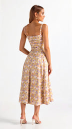 Midi dress women corset bodice flowy skirt slim fit