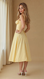 Midi dress women corset bodice flowy skirt slim fit