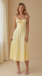 Midi dress women corset bodice flowy skirt slim fit