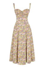 Midi dress women corset bodice flowy skirt slim fit