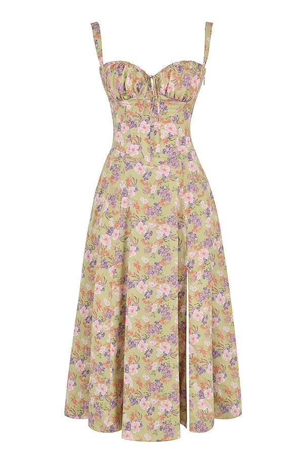 Midi dress women corset bodice flowy skirt slim fit