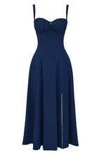 Midi dress women corset bodice flowy skirt slim fit