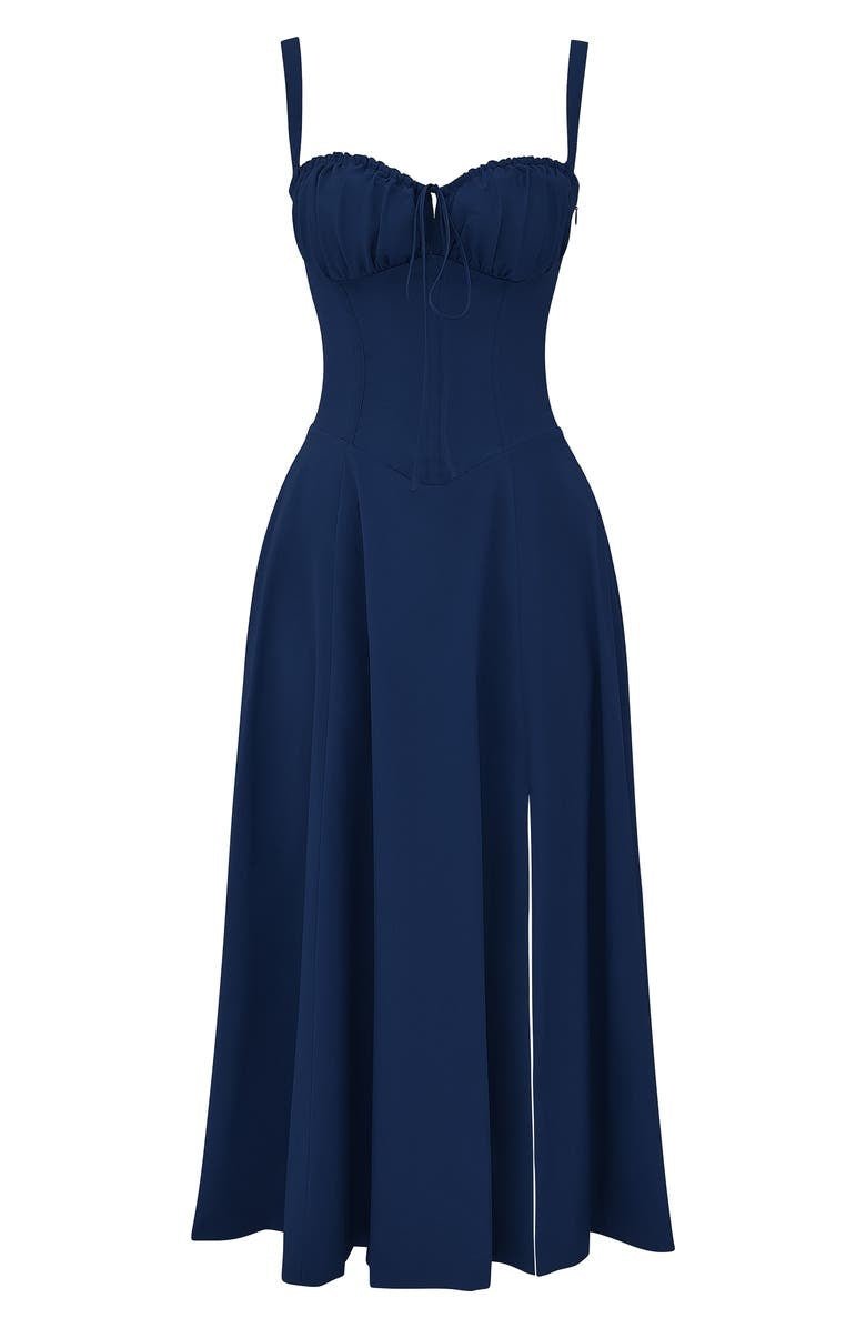 Midi dress women corset bodice flowy skirt slim fit