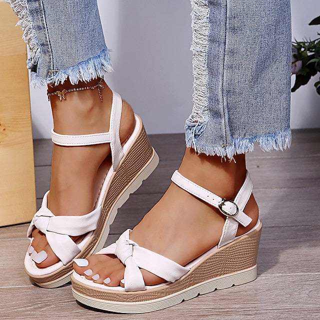 Women Wedge Sandals Cross Strap Open Toe Lightweight Comfort Heel