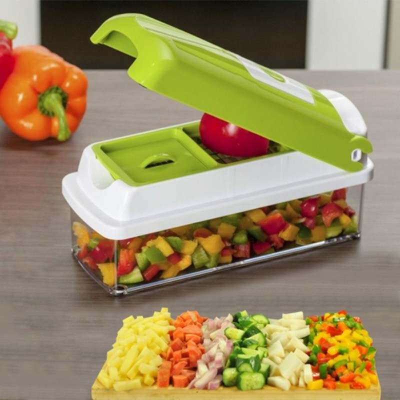 Wenna | Vegetable Chopper 12-in-1 | White & Green, Stainless Steel Blades