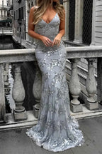 Sequin Dress Women Floor Length Maxi Evening Gown Spaghetti Strap