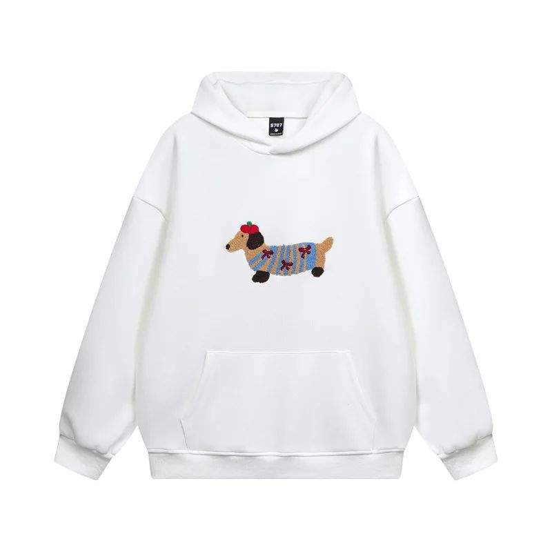 Nina | Unisex Oversized Hoodie | Dachshund Embroidery, Kangaroo Pocket