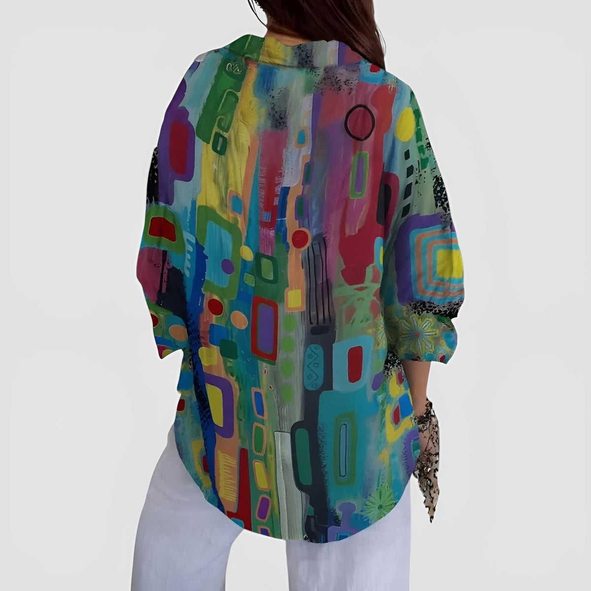 Women blouse geometric pattern relaxed fit lightweight stretch fabric