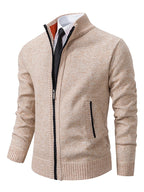 Men Ribbed Knit Full Zip Cardigan Stand Collar