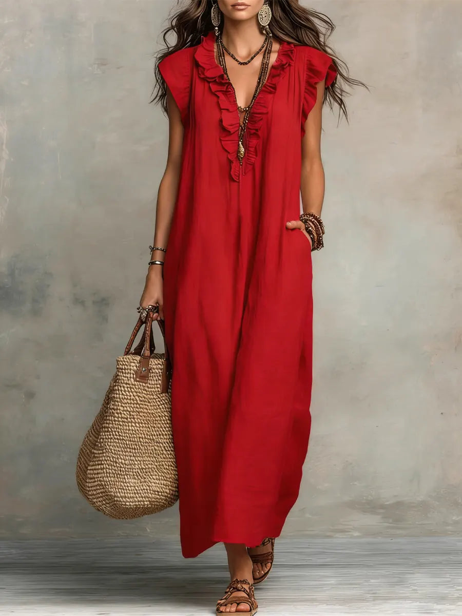Nora | Women's Linen Maxi Dress | Boho Style, Loose Fit | Side Pockets