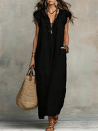 Nora | Women's Linen Maxi Dress | Boho Style, Loose Fit | Side Pockets