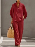 Wide Leg Linen Pants Women 2 Piece Batwing Blouse Set | Esme