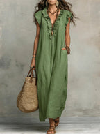 Nora | Women's Linen Maxi Dress | Boho Style, Loose Fit | Side Pockets