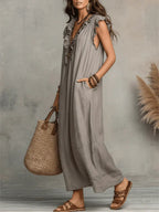 Nora | Women's Linen Maxi Dress | Boho Style, Loose Fit | Side Pockets
