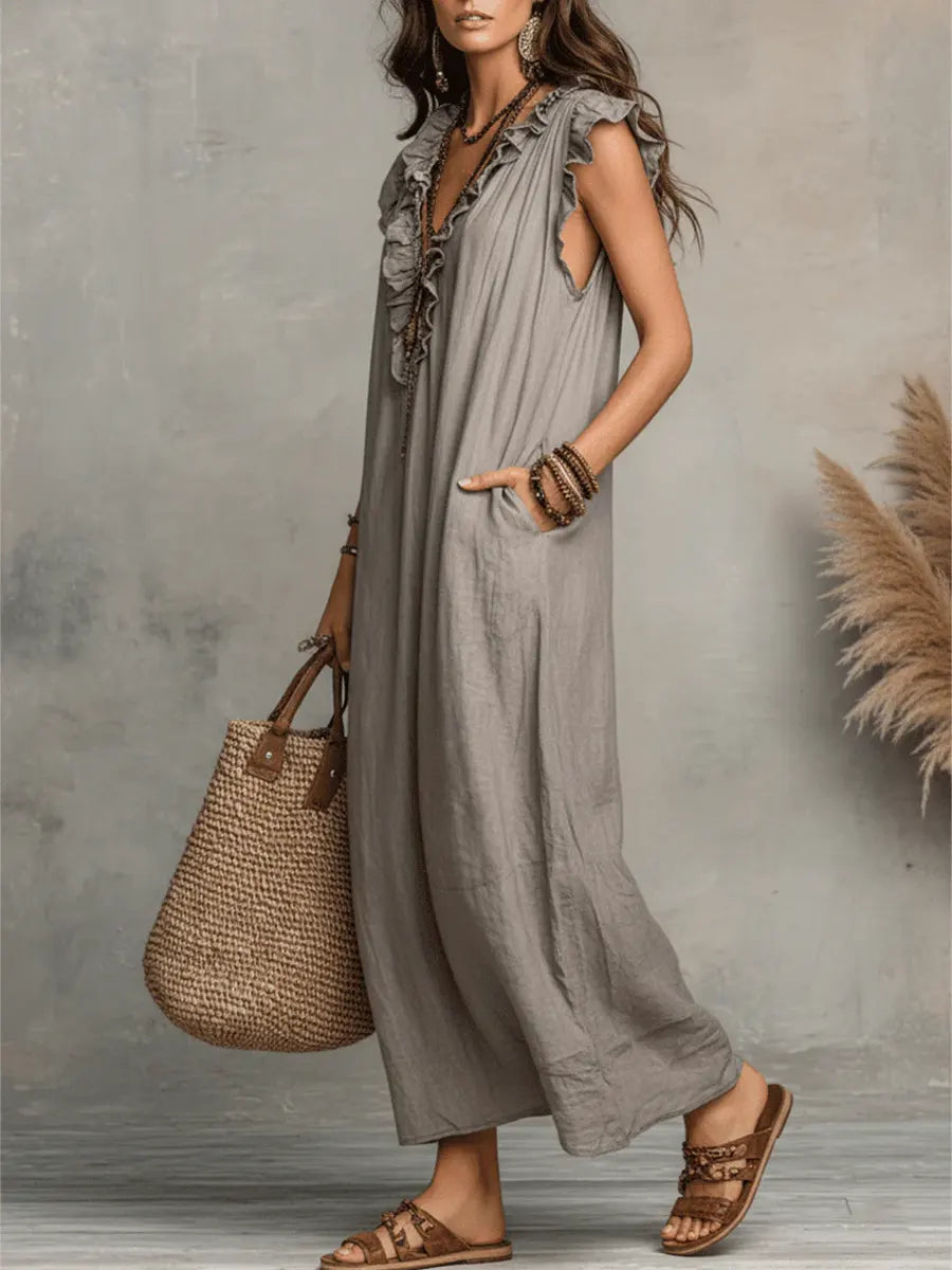 Nora | Women's Linen Maxi Dress | Boho Style, Loose Fit | Side Pockets