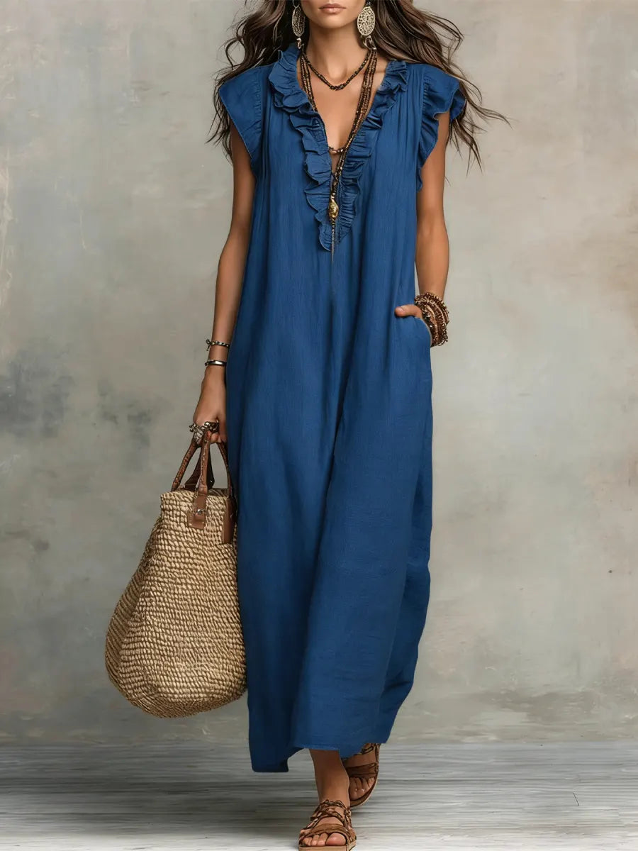 Nora | Women's Linen Maxi Dress | Boho Style, Loose Fit | Side Pockets