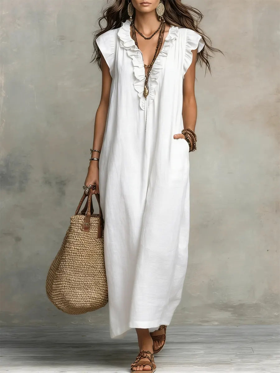 Nora | Women's Linen Maxi Dress | Boho Style, Loose Fit | Side Pockets