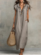 Nora | Women's Linen Maxi Dress | Boho Style, Loose Fit | Side Pockets