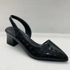 Heeled Pumps Women | Cushioned Pointed Toe Chunky Heel Croco Effect