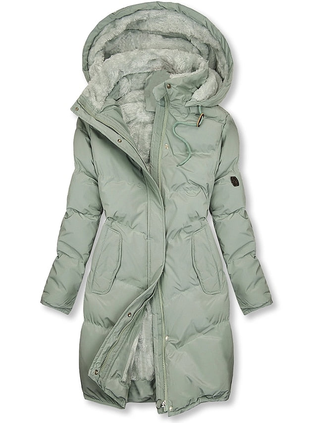 Wren | Women's Winter Coat | Warm Lining, Belted | Green, Black, Yellow
