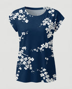 Greta | Women's Summer Blouse | Watercolor Floral Print, Asymmetric Hem | Loose Fit