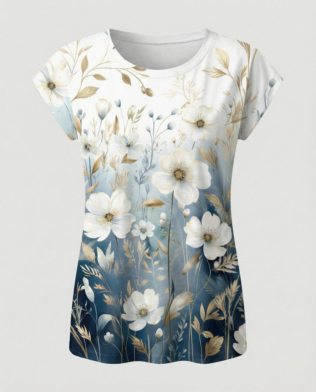 Greta | Women's Summer Blouse | Watercolor Floral Print, Asymmetric Hem | Loose Fit