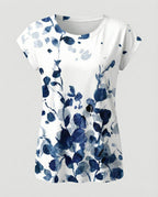 Greta | Women's Summer Blouse | Watercolor Floral Print, Asymmetric Hem | Loose Fit