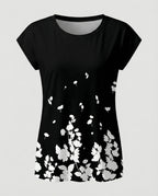 Greta | Women's Summer Blouse | Watercolor Floral Print, Asymmetric Hem | Loose Fit