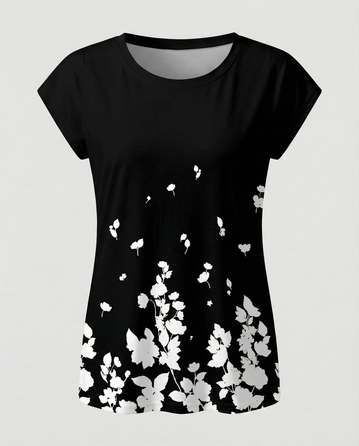Greta | Women's Summer Blouse | Watercolor Floral Print, Asymmetric Hem | Loose Fit