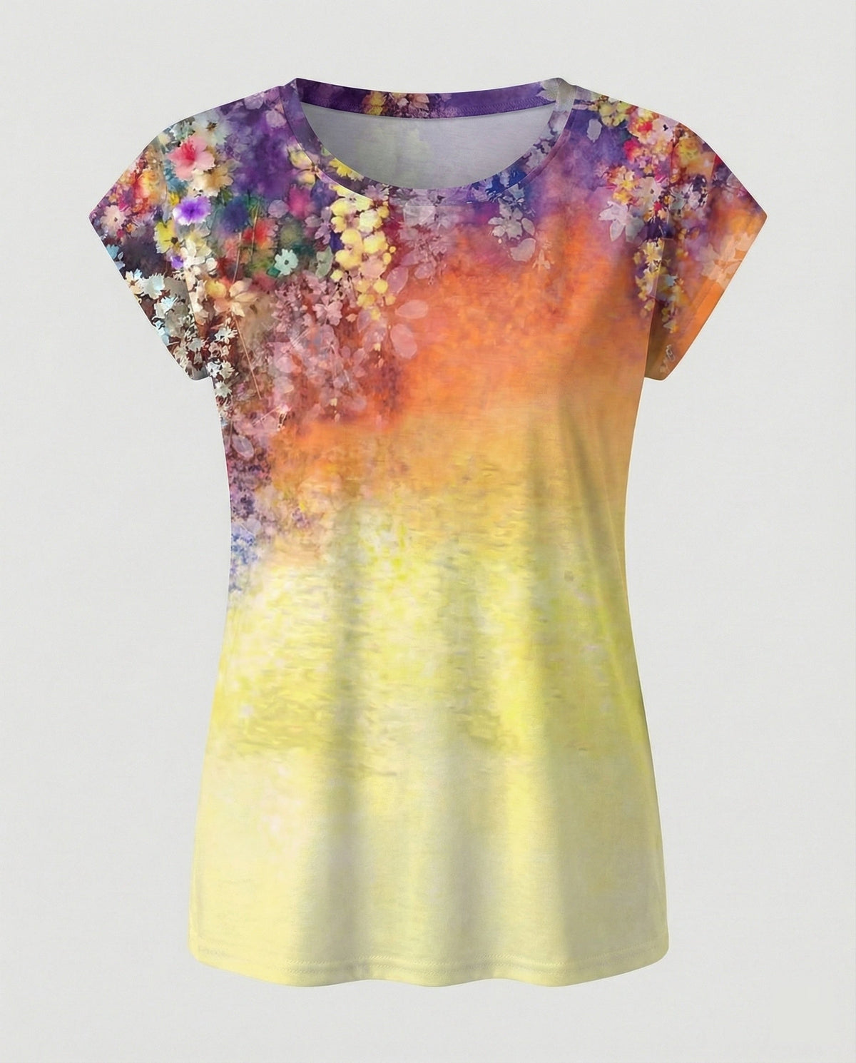 Greta | Women's Summer Blouse | Watercolor Floral Print, Asymmetric Hem | Loose Fit