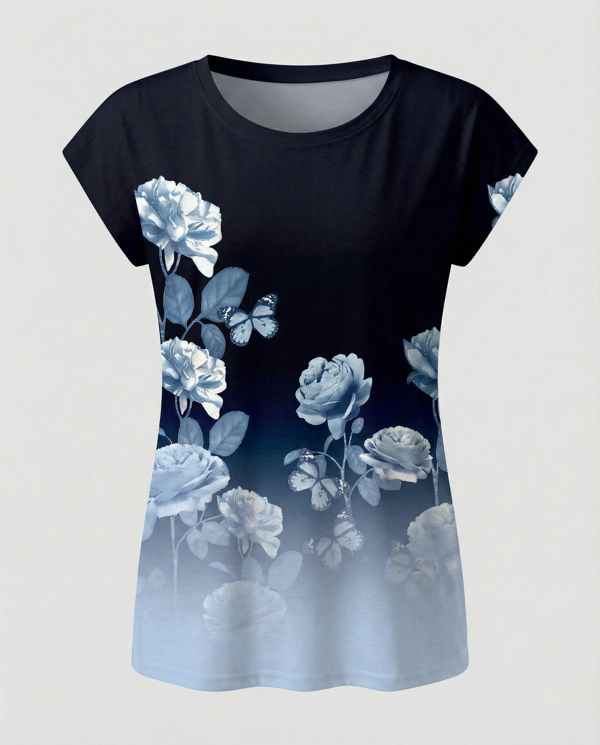 Greta | Women's Summer Blouse | Watercolor Floral Print, Asymmetric Hem | Loose Fit