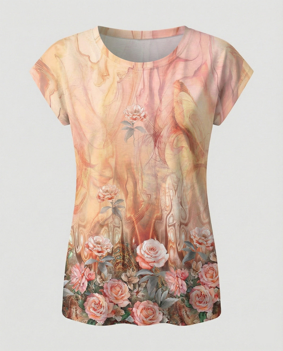 Greta | Women's Summer Blouse | Watercolor Floral Print, Asymmetric Hem | Loose Fit