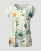 Greta | Women's Summer Blouse | Watercolor Floral Print, Asymmetric Hem | Loose Fit