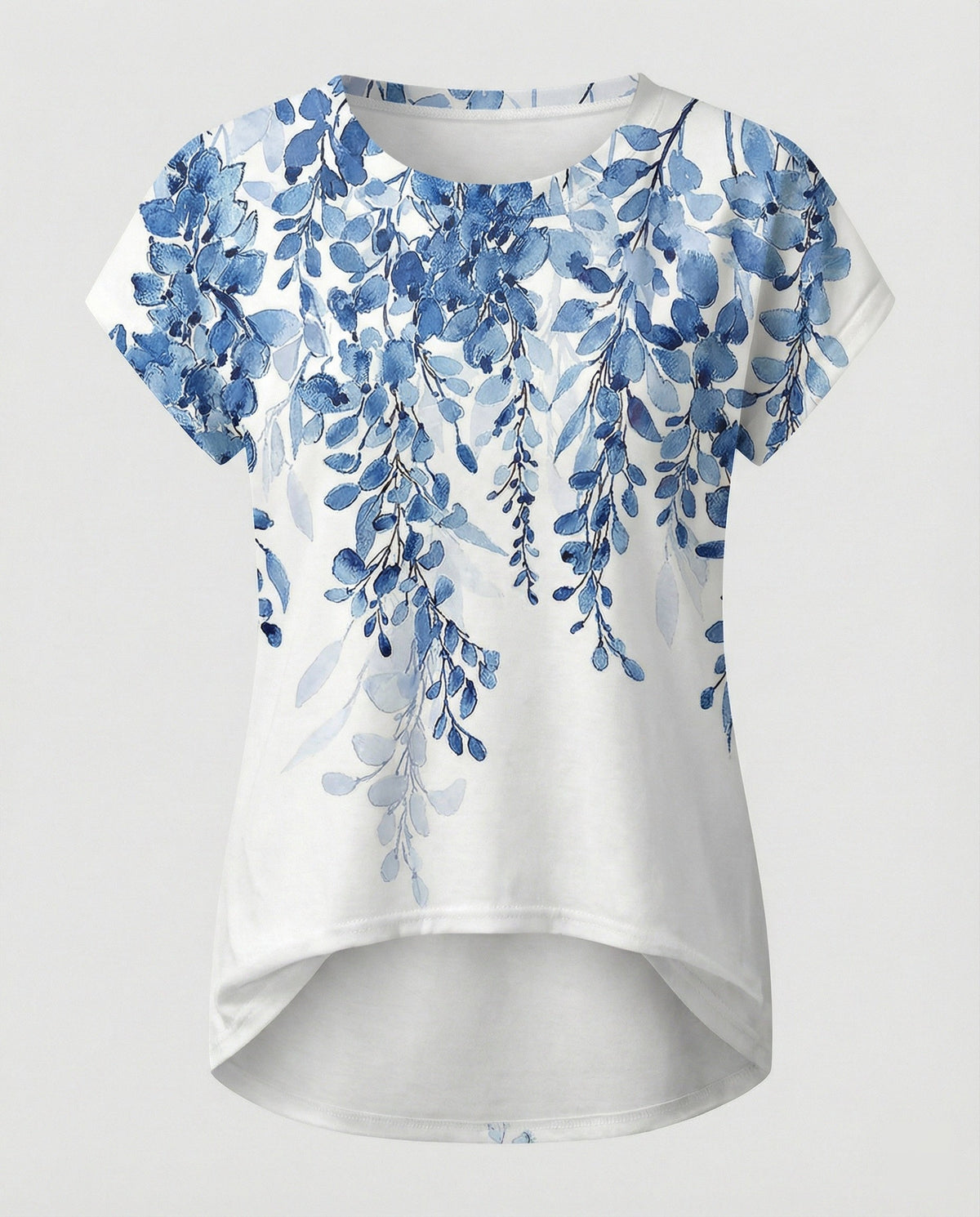 Greta | Women's Summer Blouse | Watercolor Floral Print, Asymmetric Hem | Loose Fit