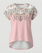 Greta | Women's Summer Blouse | Watercolor Floral Print, Asymmetric Hem | Loose Fit