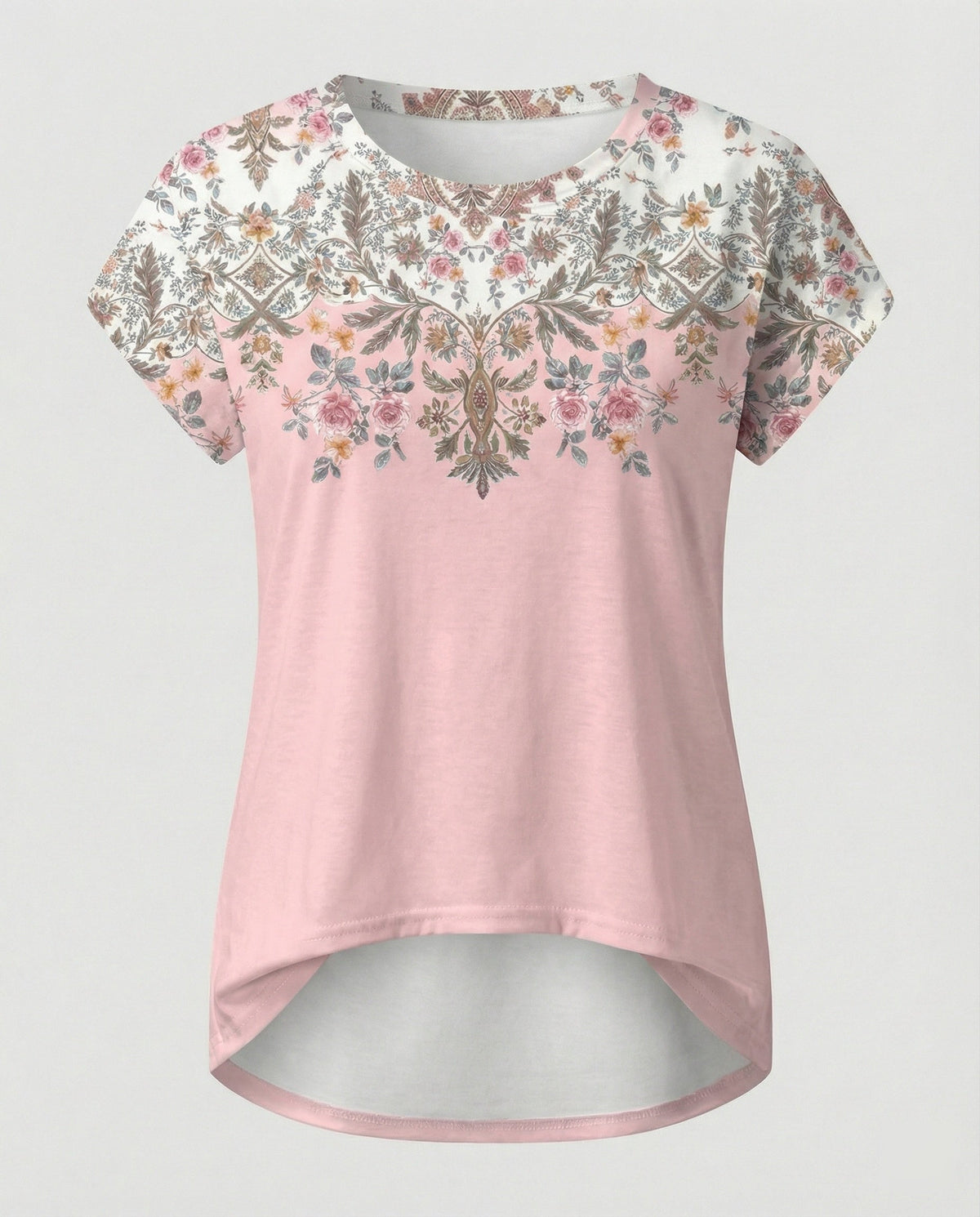 Greta | Women's Summer Blouse | Watercolor Floral Print, Asymmetric Hem | Loose Fit
