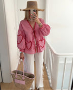 Dahlia | Women's Heart Blouse | Gingham, Ruffle, Tie-Front | Romantic