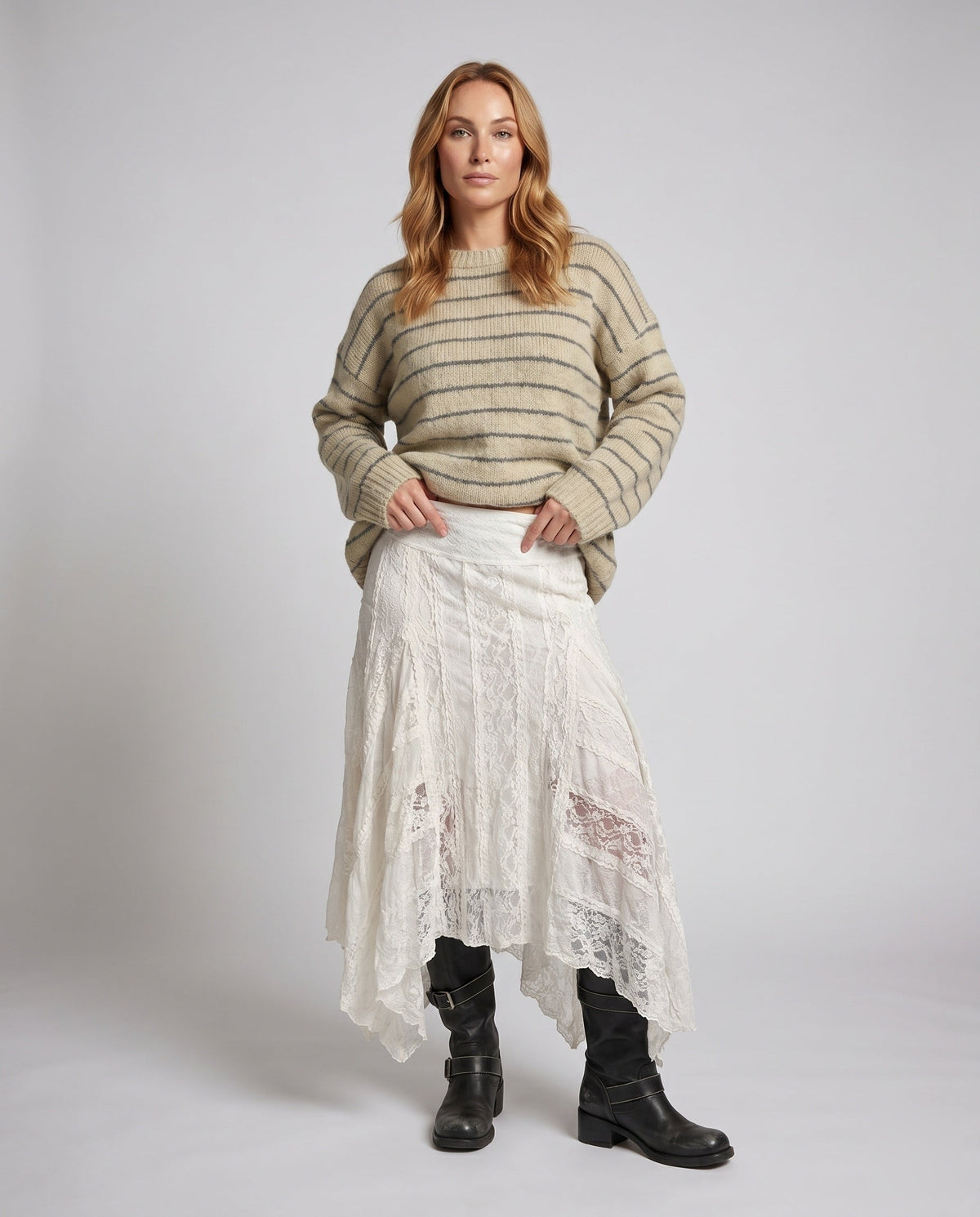 Women Lace Maxi Skirt Tiered Boho Elastic Waist | Faye