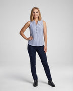 Faye | Women's Sleeveless Blouse | Blue Striped, Stand Collar | Office